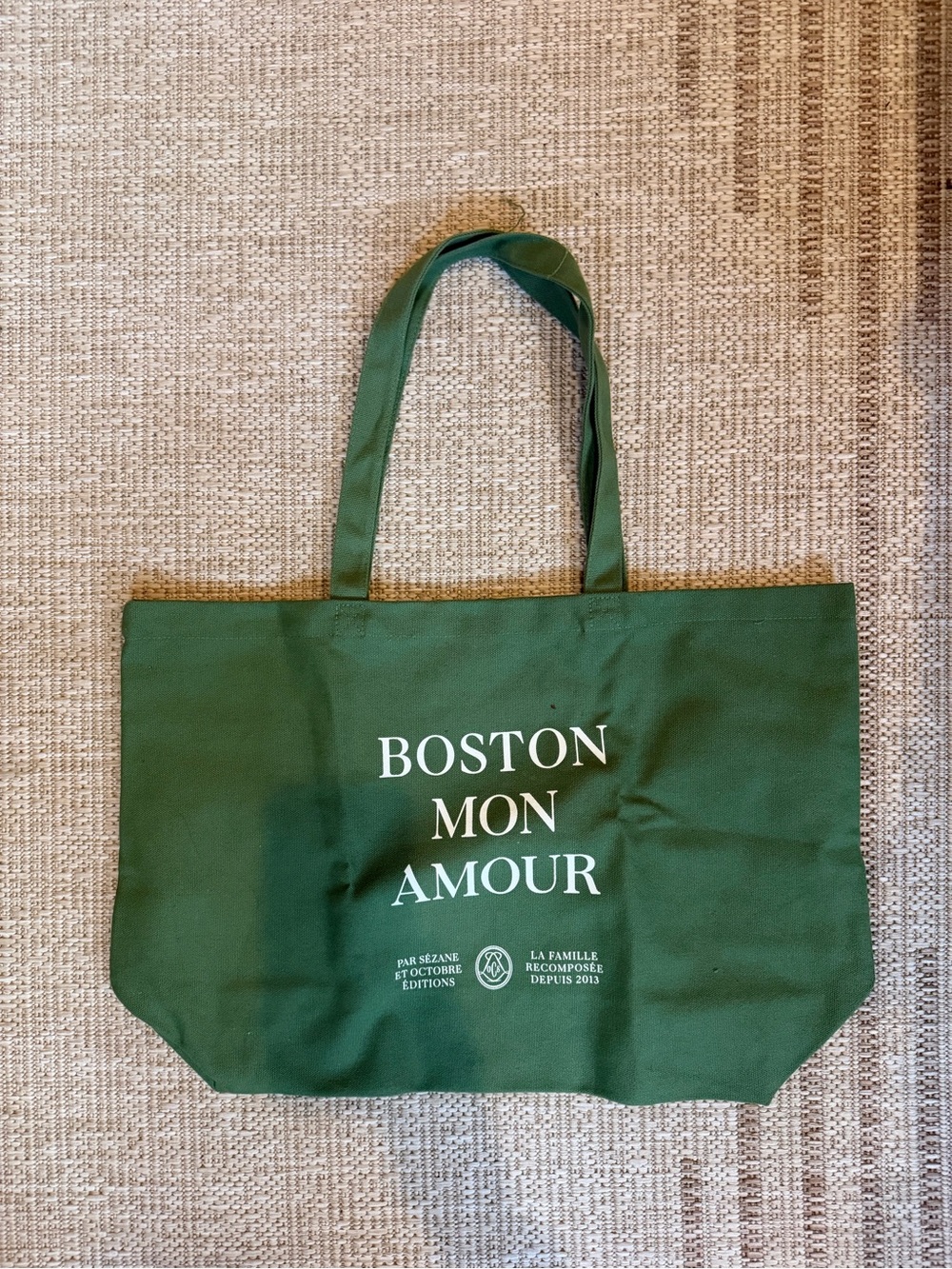 Sézane Boston Mon Amour Green Tote Bag
